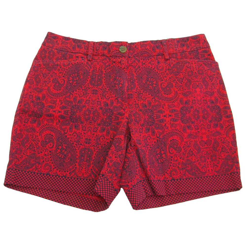 Lands' End Red Shorts Womens Size 12 Paisley Casual Walking Shorts 4 Pockets